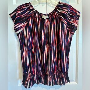 MICHAEL Michael Kors Navy, Red, White & Blue Patterned Off-Shoulder Top